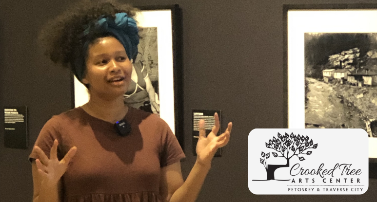 Artist Samantha Modder giving a presentation at Crooked Tree Arts Center