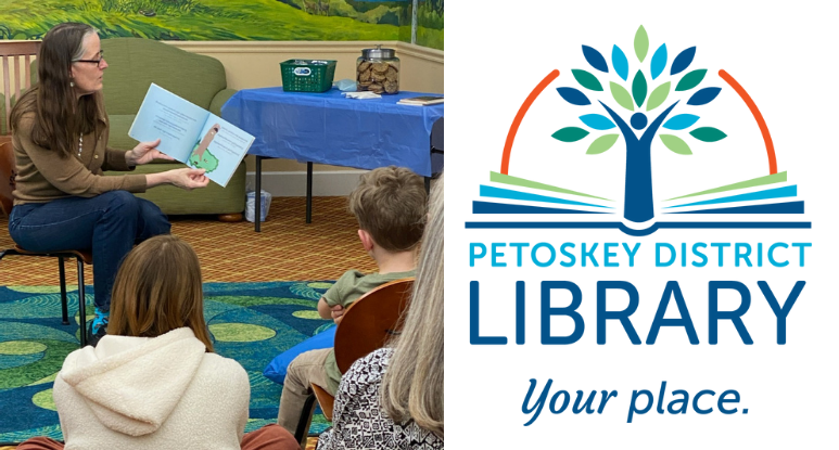 Author Margaret Noodin reading to children at the Petoskey District Library 